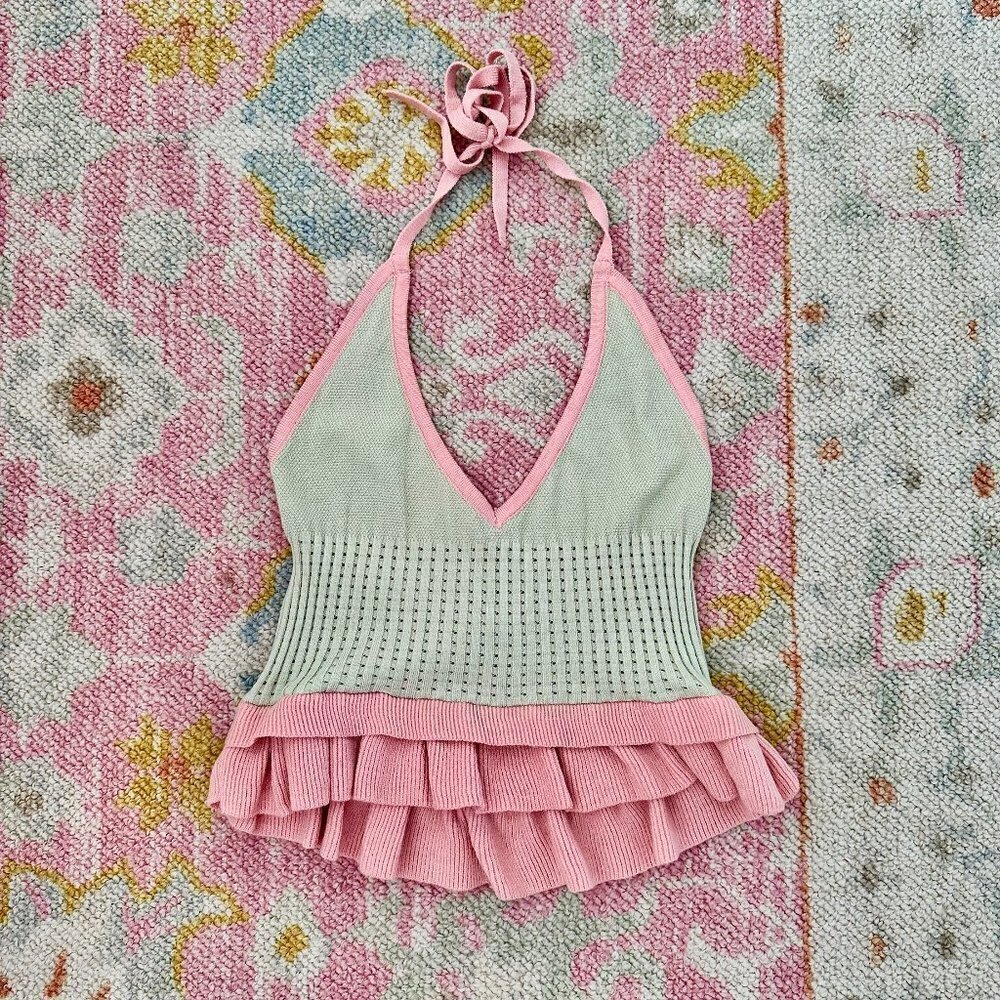 pastel ruffle halter tank